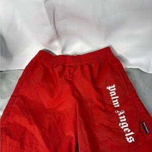 Palm Angels Red Swim Shorts with White Accents